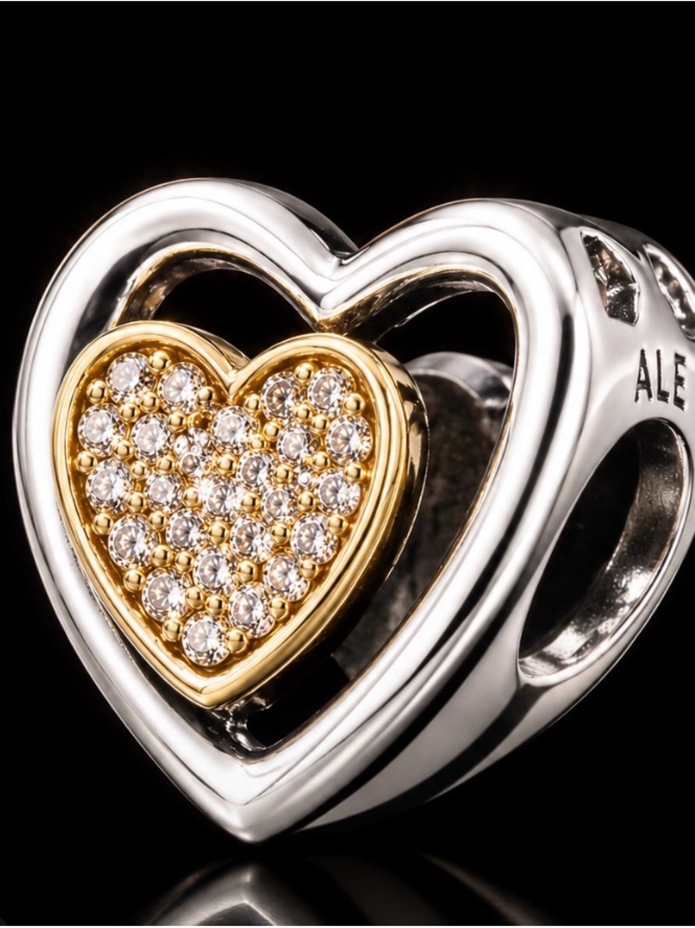 Pandora Two-Tone Heart Charm with Gold Pave Center Stones